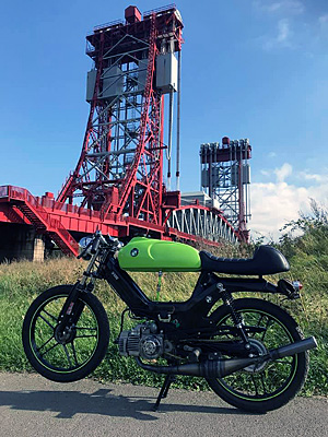 Malcolm Wright's Puch Maxi by Newport Bridge