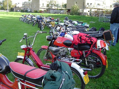 A lone Puch Maxi among all the sports mopeds