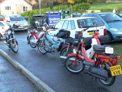 Mopeds outside Coddenham Community Centre