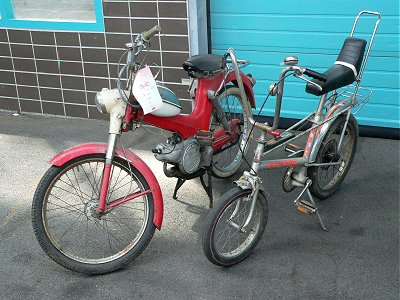A fan-cooled Puch and a Raleigh Chopper