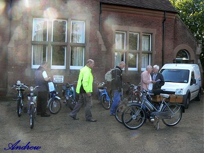 Mopeds outside Cardingon Village Hall