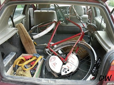 Dave's Cyclemaster fits easily in his car - getting it out wasn't quite as easy