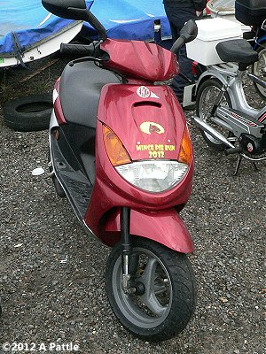 A scooter decorated for the occasion