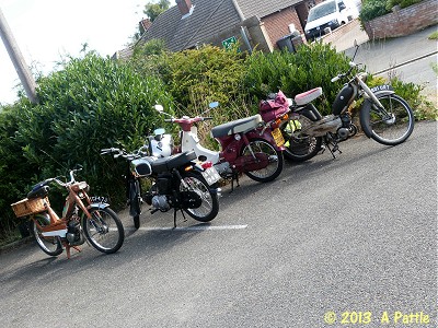 Mopeds outside Bucklesham Village Hall