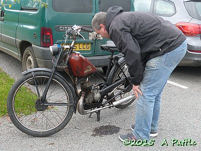 Luke checks his Norman autocycle at Coddenham