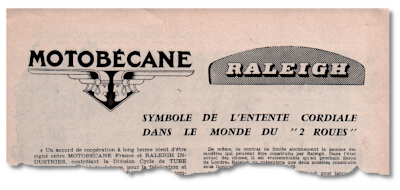 Raleigh–Motobécane agreement announced in French press
