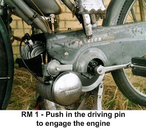 Raleigh RM1—push in the driving pin to engage the engine