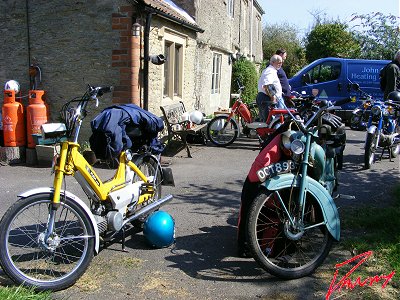 Bikes and riders at the tea stop