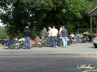 Mopeds outside Thurleigh Village Hall