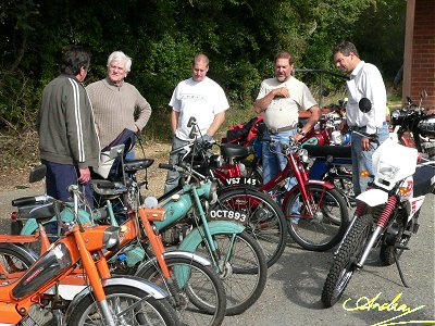 Mopeds outside Thurleigh Village Hall