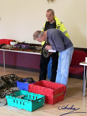 Moped jumble inside Thurleigh Village Hall