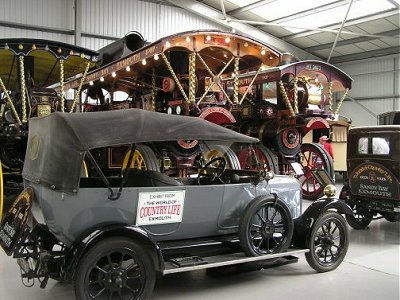 Cars in front of the Showman's engines